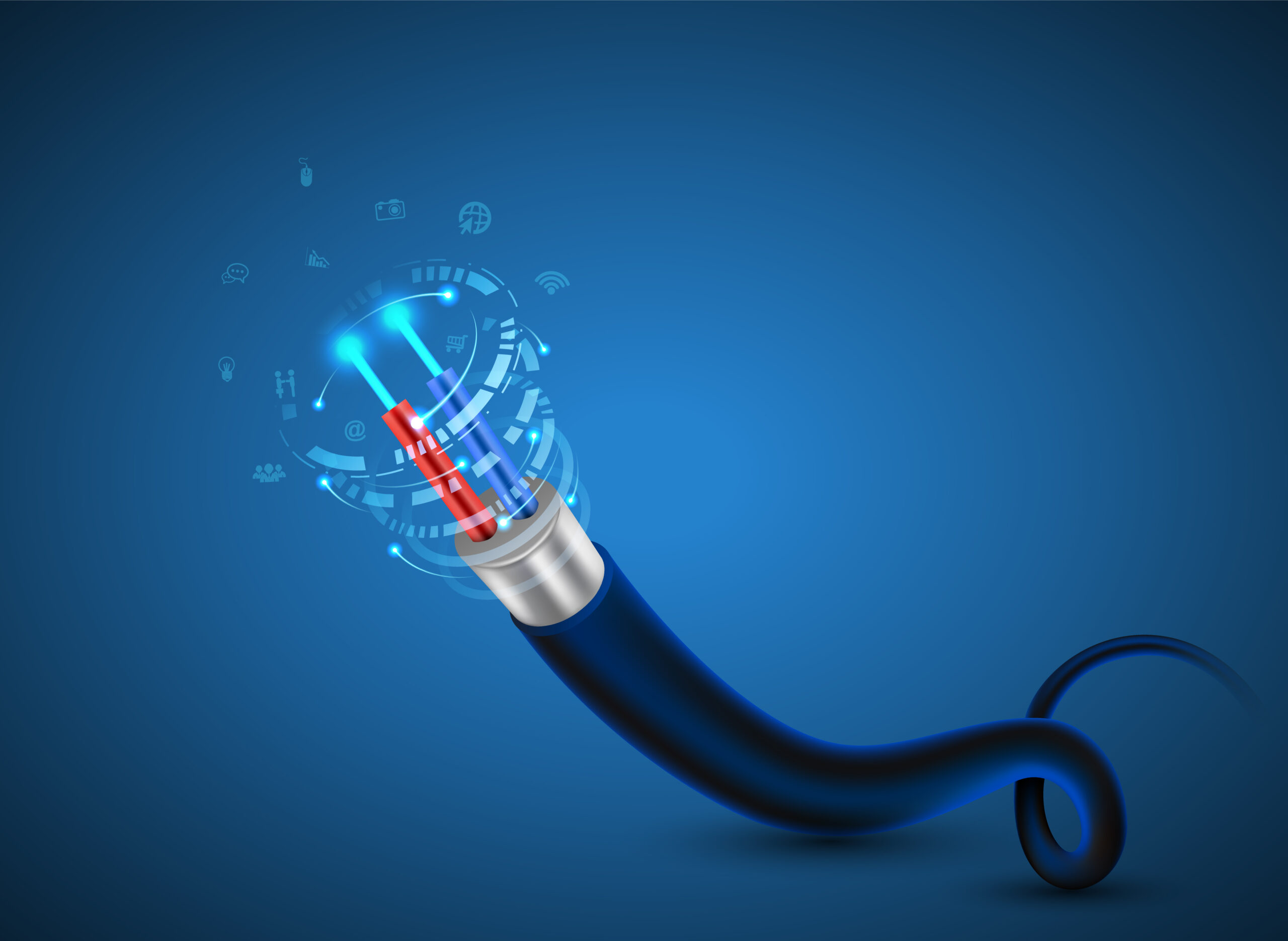 Fiber optic cable connecting concept for technology communication. Vector illustration for network conceptual.